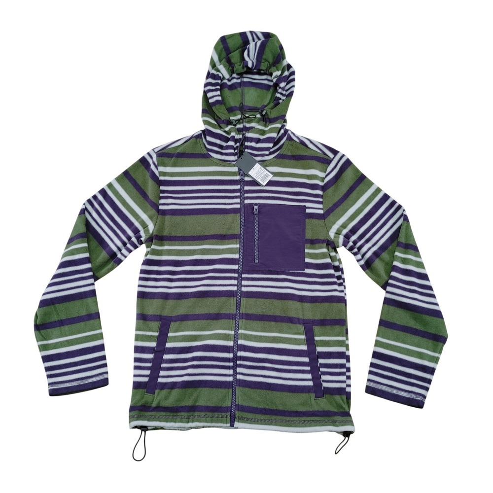 Original Use Striped Fleece Hooded Jacket Full Zip Purple Green White Men's‎ S